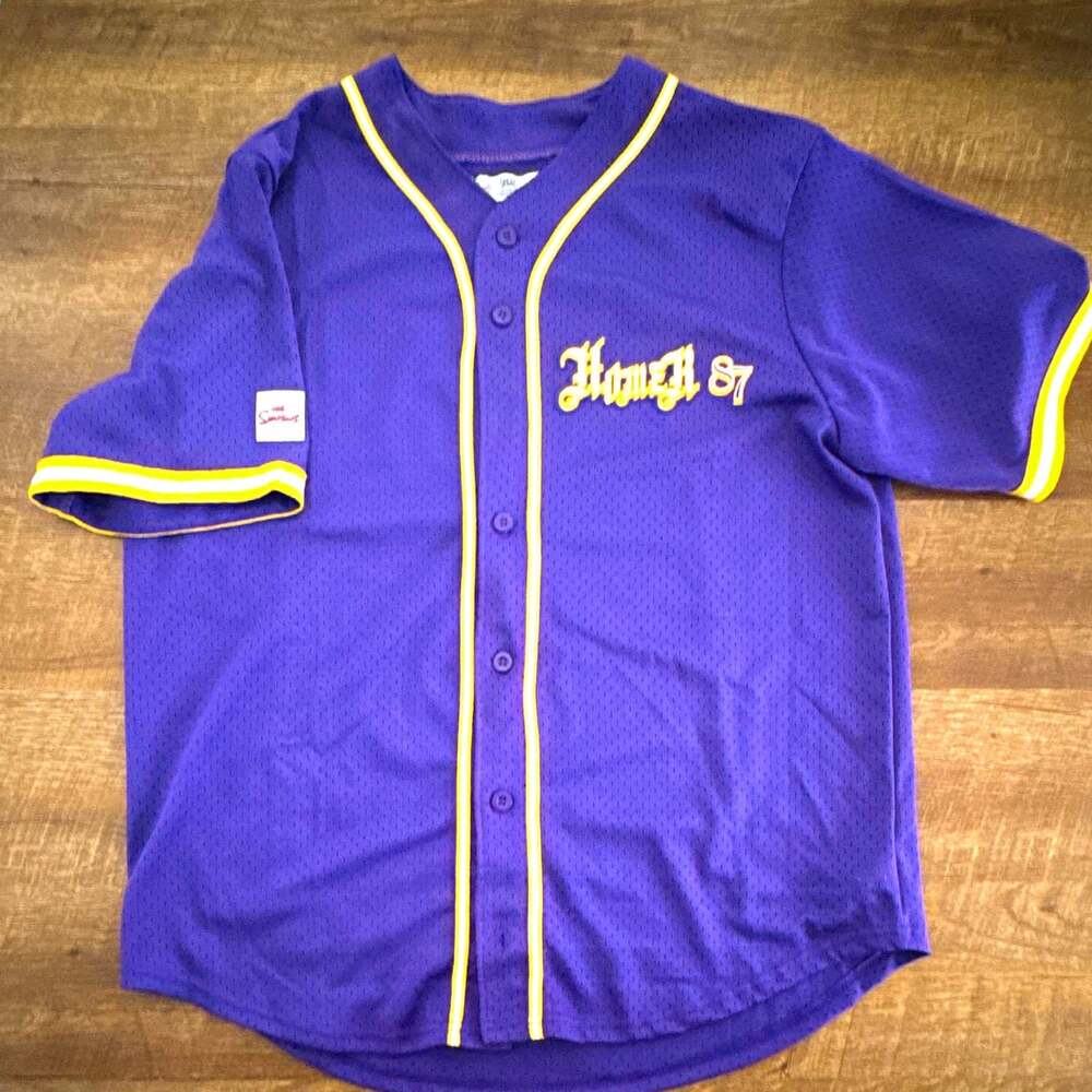 The Simpsons Homer 87 Button-Front Mesh Jersey T-Shirt Purple Men’s L